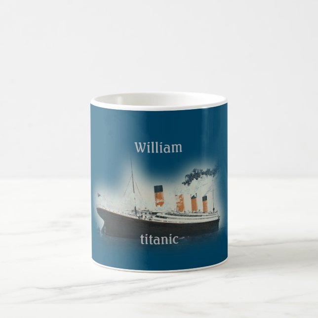 Titanic Vintage Dark Blue Sea White Star Line Ship Coffee Mug (Center)