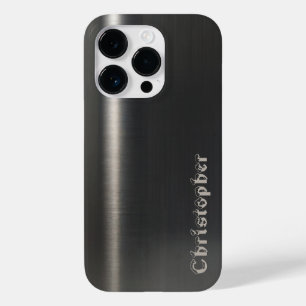 Titanium black silver stainless steel print Case-Mate iPhone 14 pro case