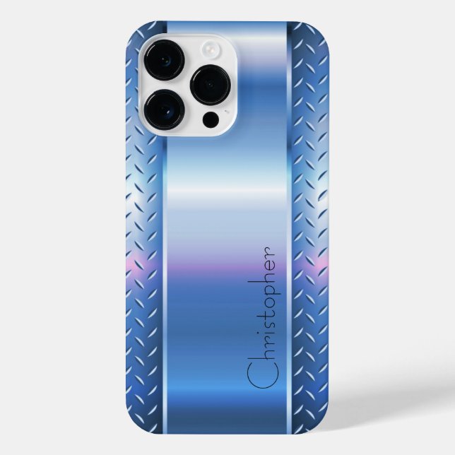 Titanium Blue Silver Stainless Steel Print iPhone Case (Back)