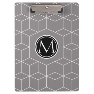 Titanium Cube Pattern and Monogram Clipboard