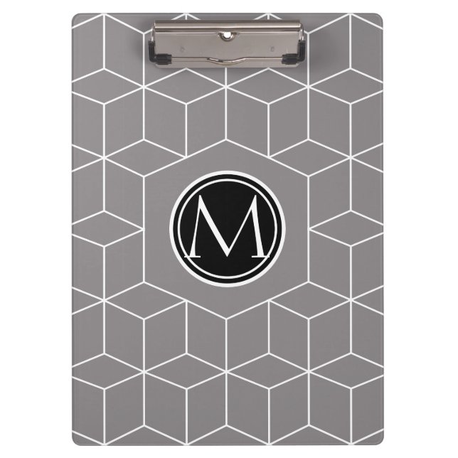Titanium Cube Pattern and Monogram Clipboard (Front)