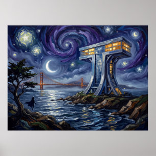 Titans Tower Starry Night Jump City Poster