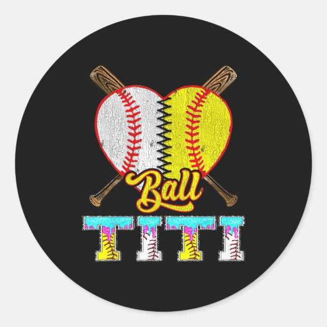 Titi Of Both Half Baseball Softball Ice Cream Drip Classic Round Sticker (Front)