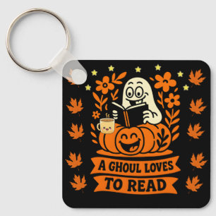 Title: A Ghoul Loves to Read Bookworm Halloween Gi Key Ring