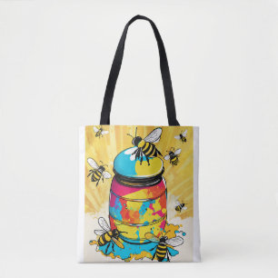 Title: "Colourful Bees Explosion from Cookie Jar P Tote Bag