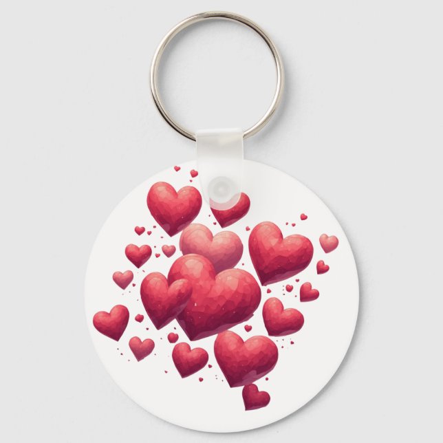 Title: Crimson Hearts & Red Romance Key Ring (Front)