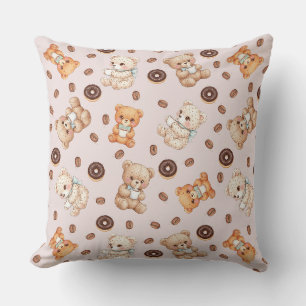 Title Cute Coffee and Doughnuts Bear Seamless Patt Cushion