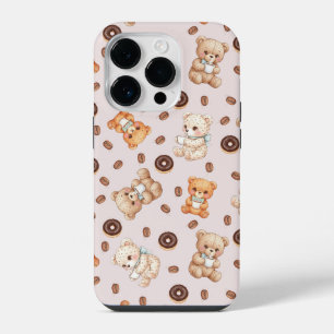 Title Cute Coffee and Doughnuts Bear Seamless Patt iPhone 14 Pro Case