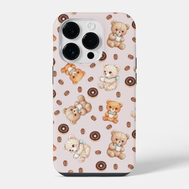 Title Cute Coffee and Doughnuts Bear Seamless Patt iPhone Case (Back)