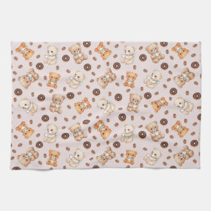 Title Cute Coffee and Doughnuts Bear Seamless Patt Tea Towel