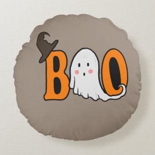 Title Cute Ghost "BOO" Halloween Round Throw Pill Cushion
