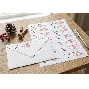 Title Cute Reindeer Red Button Nose Christmas Return Address Label