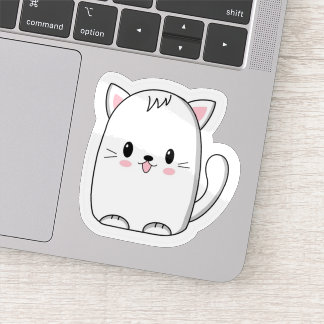 Title: Cute White Kawaii Cat Sticker - Minimalist 