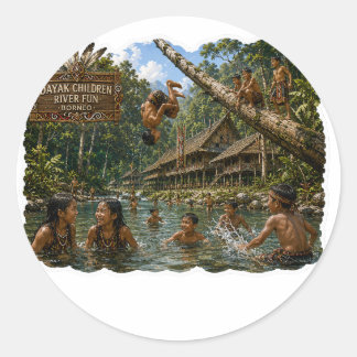 TITLE DAYAK CHILDREN RIVER FUN BORNEO STICKER