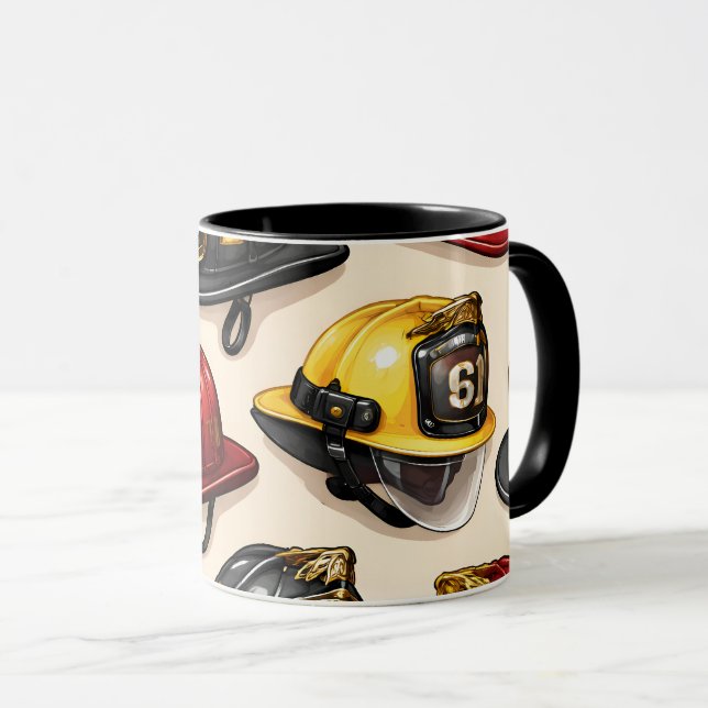 Title firefighter helmet pattern fire station depa mug (Front Right)