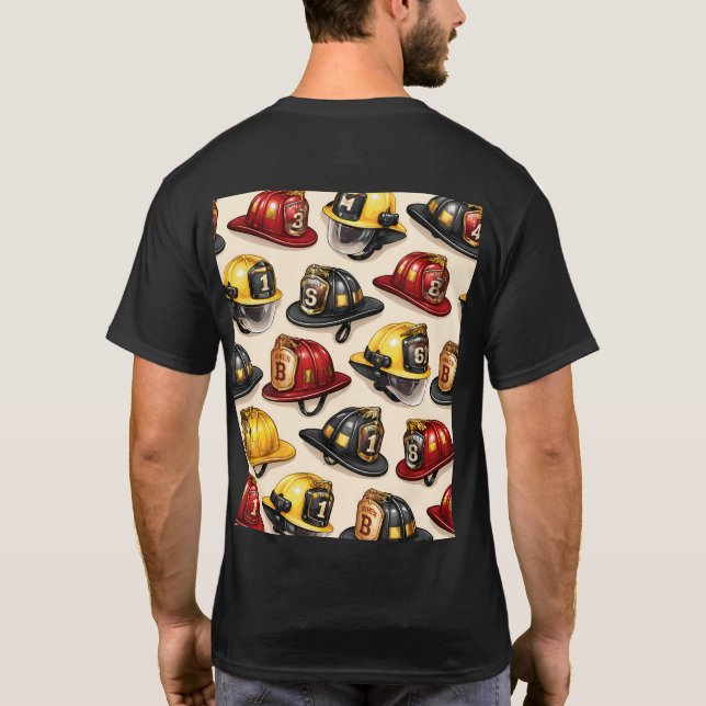 Title firefighter helmet pattern fire station wrap T-Shirt (Back)