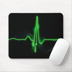 Title: Glowing Green Heartbeat Pulse Abstract Mouse Pad