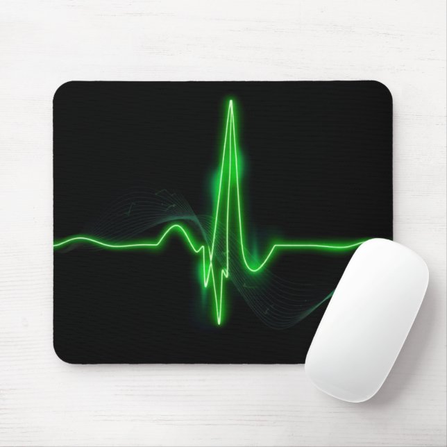 Title: Glowing Green Heartbeat Pulse Abstract Mouse Pad (With Mouse)