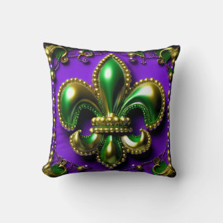 Title green and purple fleur de lis Throw Pillow