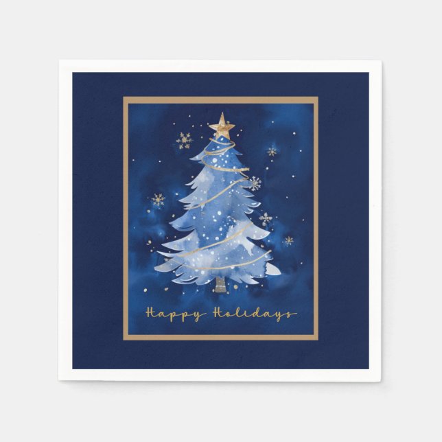 Title: Happy Holidays Elegant Navy Gold Christmas  Napkin (Front)