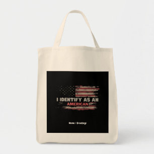 Title: I Identify As An American US Flag Design Tote Bag