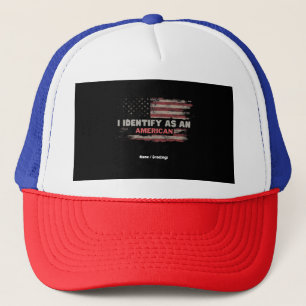 Title: I Identify As An American US Flag Design Trucker Hat