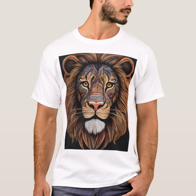 Title: Majestic Geometric Lion T-Shirt  Descriptio (Front)