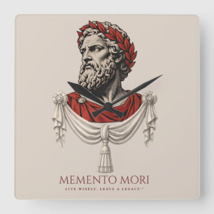 Title Memento Mori Stoic Philosopher Bust Square Wall Clock