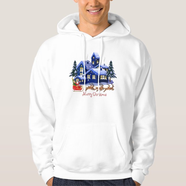 Title: 🎅 Merry Christmas Night – Santa Sleigh wit Hoodie (Front)