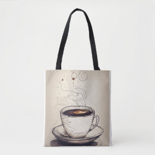 Title: Minimalist Pen Sketch of a Coffee Cup – Ele Tote Bag
