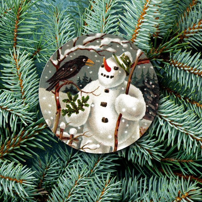 title:	Mr. Snowman and Mr. Crow Classic Round Sticker (Creator Uploaded)