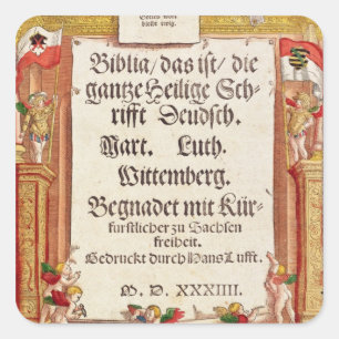 Title page from the Luther Bible, c.1530 Square Sticker