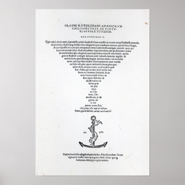 Title page of the Adages of Erasmus Poster (Front)