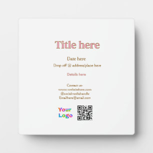 title scan QR contact logo here place date busines Plaque