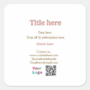 title scan QR contact logo here place date busines Square Sticker