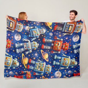 Title space robots Galactic voyage super soft plus Fleece Blanket