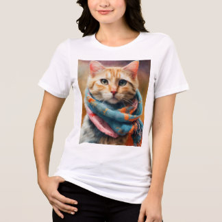 Title: Stylish Cat in a Cosy Scarf Tri-Blend Shirt