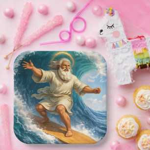 Title surfing Moses biblical art party paper plate