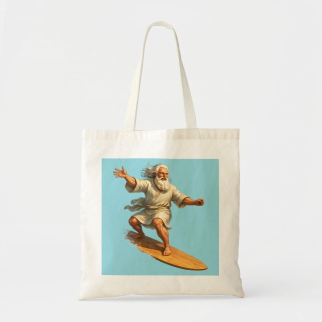 Title surfing Moses biblical art tote bag (Front)