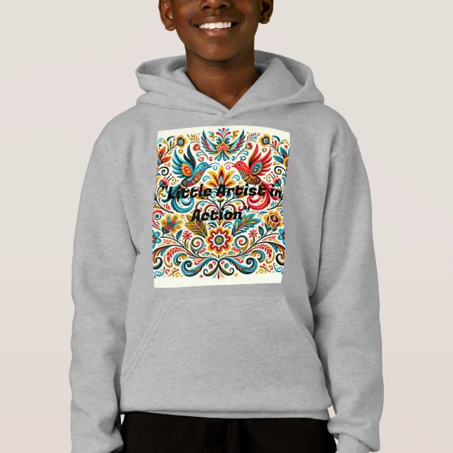 Title: Vibrant Folk Art Floral Pattern T-Shirt (Front)