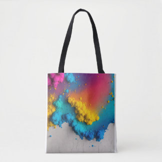 Title: "Vibrant Gradient Splash on White Concrete  Tote Bag