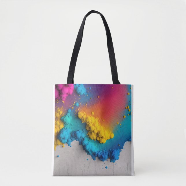 Title: "Vibrant Gradient Splash on White Concrete  Tote Bag (Front)