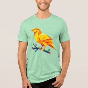 Title: Vibrant Origami Geometric Yellow Bird  Tri-Blend Shirt