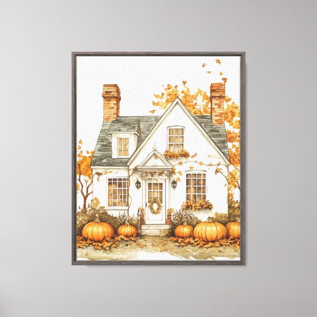 Title:  Vintage Fall House Framed Canvas Print (Front)