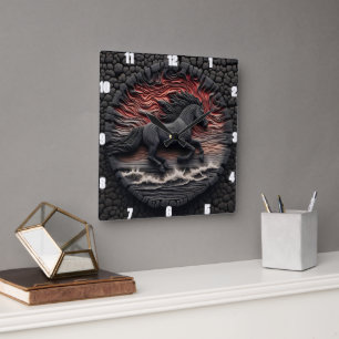 Title: Wave Gallop Craft: Carved Look Equestrian Square Wall Clock