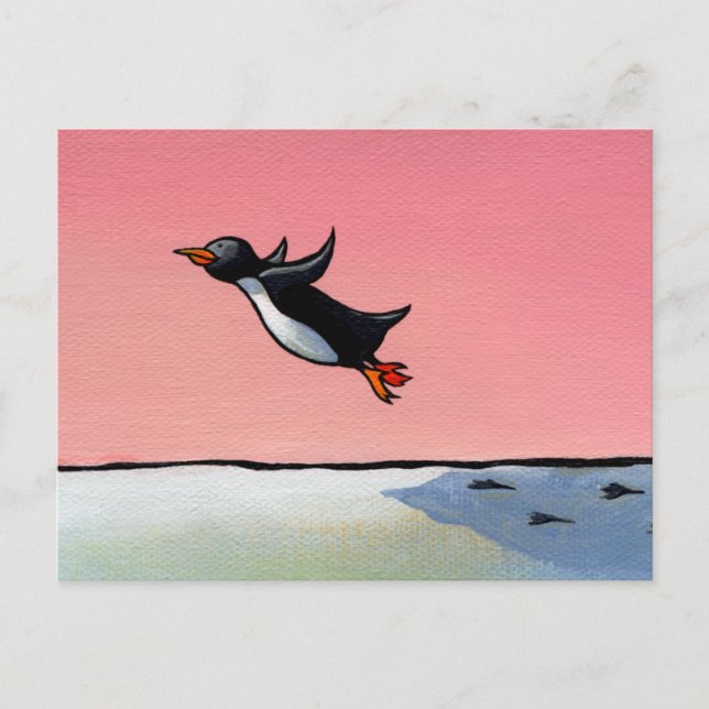 Titled: Eternal Optimist - ambitious penguin art Postcard (Front)