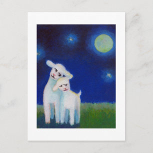 Titled: Full Moon Sweethearts - lambs sheep love Postcard