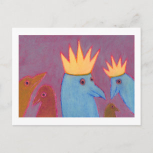 Titled: Let's Wear Crowns - FUN BIRD ART Postcard