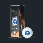 Titleist Pro V1 golf balls personalised with name<br><div class="desc">Titleist Pro V1 golf balls personalised with name. Championship trophy cup design for golfer. Unique gift idea for golfers and golfing enthusiasts. Personalised golfing gift idea for men and women. Blue and white typography template for name or humourous quote. Fun sports presents for putting king, tournament winner, golf champ, winner,...</div>