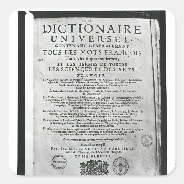Titlepage   'Dictionnaire Universel' by Square Sticker (Front)